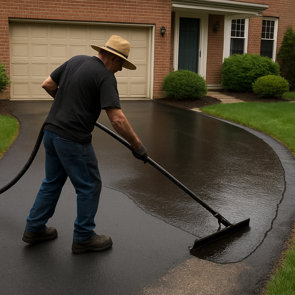 Sealcoating application on driveway