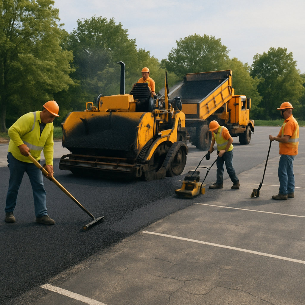asphalt company working on a parking lot