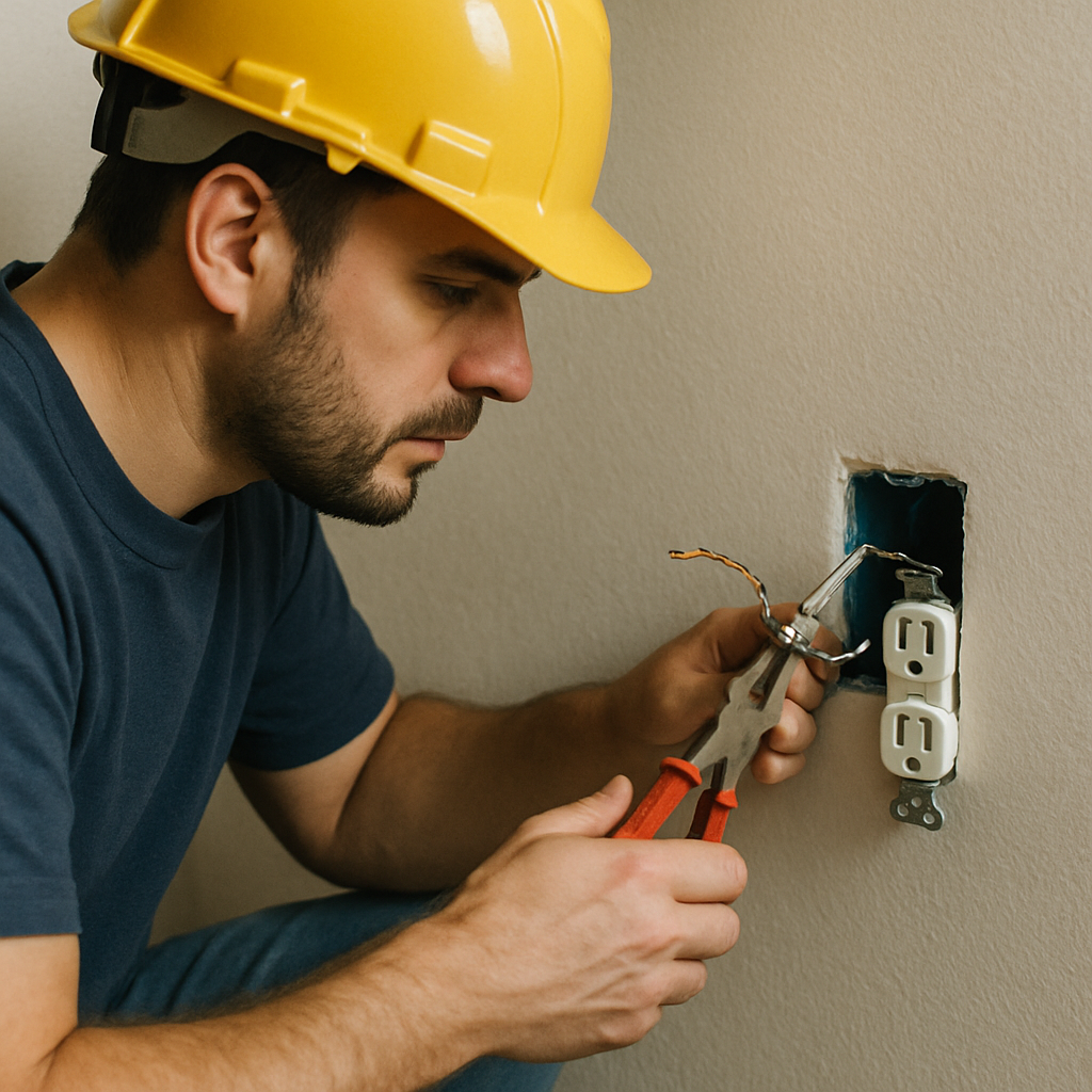 Electrician working on power outlet