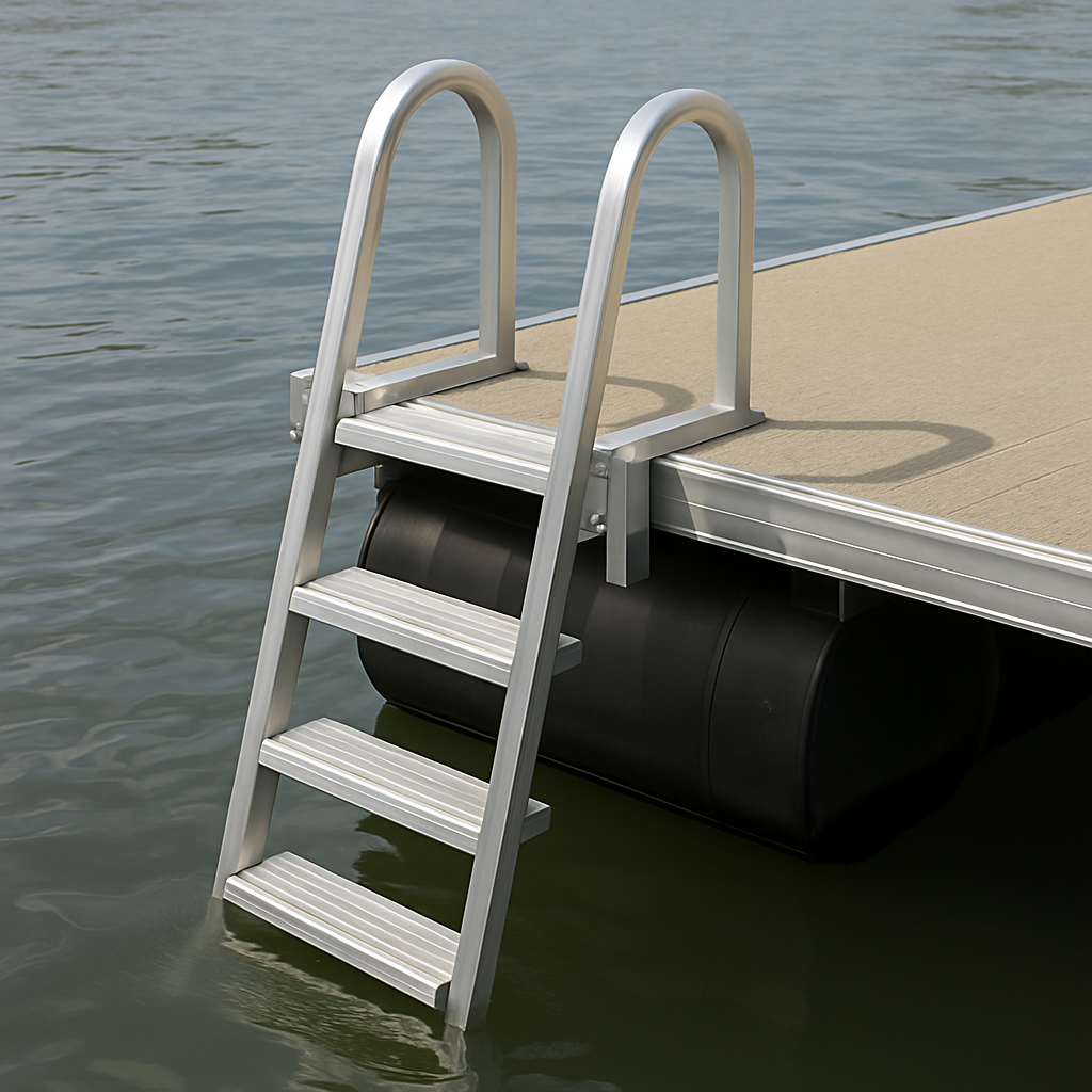 Dock ladder stairs on a pontoon